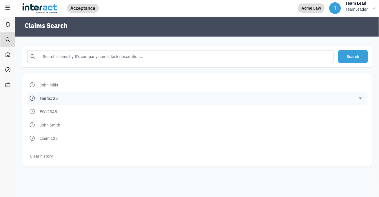 Claims Search History