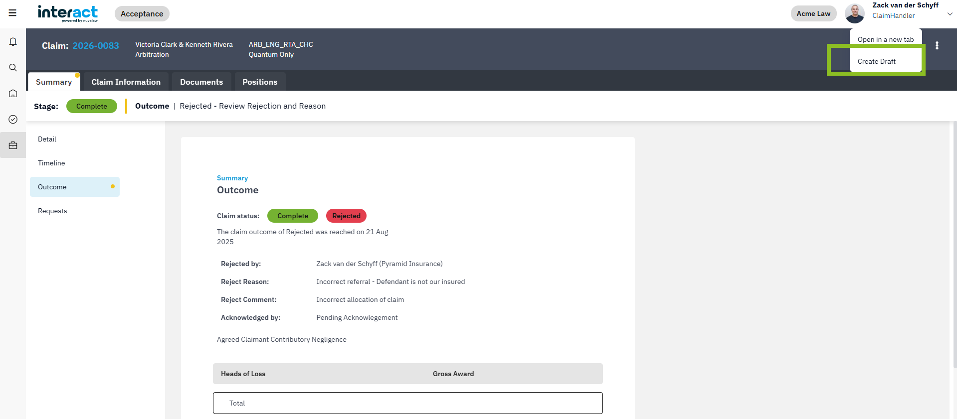 Create Draft From Rejected Claim