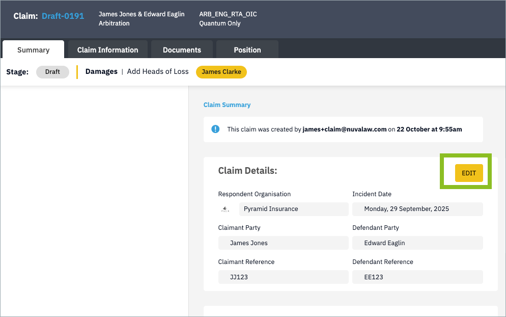 Edit Claim Details Button