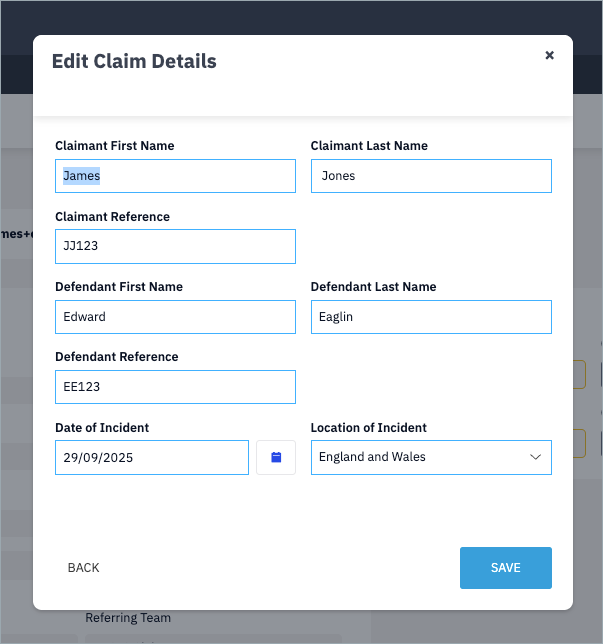 Edit Claim Details Modal